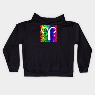 Aries Zodiac Horoscope Rainbow Leopard Print Square Monogram Kids Hoodie